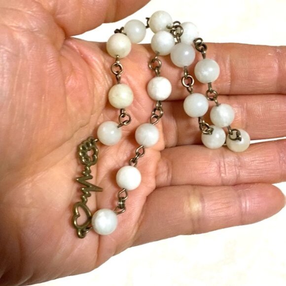 Genuine Pale Green Serpentine Necklace, Bronze Paw Print Heart Beat + Gemstone - Picture 14 of 14